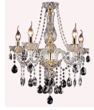 Theresa 5 Light Clear and Gold Candelabra Chandelier - Lights Fans Action