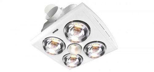KLEIN 4 - Budget 4 Light 3 in 1 Bathroom Heat Exhaust - side duct - R80 100watt Incandescent Globe - White - Lights Fans Action