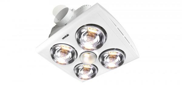 KLEIN 4 - Budget 4 Light 3 in 1 Bathroom Heat Exhaust - side duct - R80 100watt Incandescent Globe - White - Lights Fans Action
