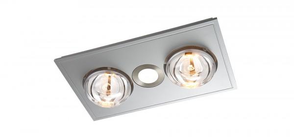 MYKA 2 - Slimline 3 in 1 with 2 x 275w Infrared Heat Lamps, 10W LED Downlight and side ducted exhaust - Silver - Lights Fans Action