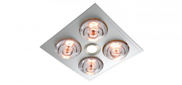 MYKA 4 - Slimline 3 in 1, 4 Heat, 10W LED Downlight and side ducted exhaust - Silver - Lights Fans Action