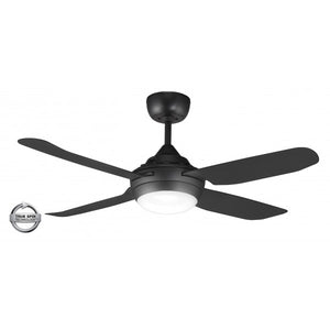 SPINIKA - 48"/1220mm Glass Fibre 4 Blade Ceiling Fan - Matte Black - with Tri Colour Step Dimmable LED Light - Indoor/Outdoor/Coastal