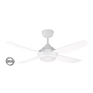SPINIKA - 48"/1220mm Glass Fibre 4 Blade Ceiling Fan - Satin White with Tri Colour Step Dimmable LED Light - Indoor/Outdoor/Coastal