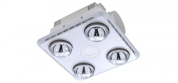 BROOK 4 - High Air Extraction 3 in 1 with 4 x 275w Infrared Heat Lamps, 10W LED Downlight and side ducted exhaust - White - Lights Fans Action